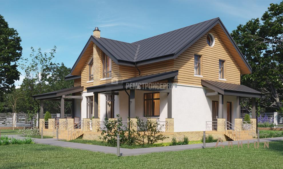 2. Проект одноэтажного дома в альпийском стиле с многоскатной кровлей, t-85-01, площадью - 181 кв c мансардой, сауной, терассой